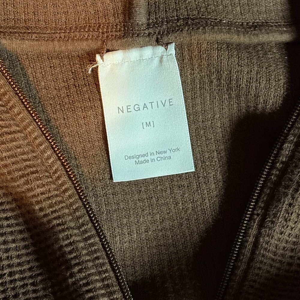 Negative Underwear Waffle Knit Zip-Up Hoodie M Brown - Picture 9 of 10